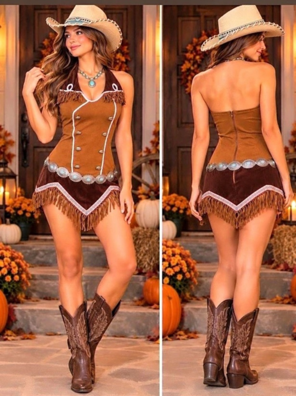 Leg Avenue Quickdraw Cowgirl Costume Dress Small Y2K Western Fringe